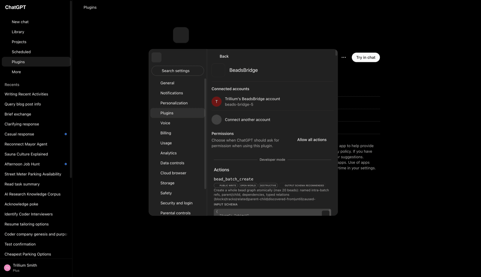 Beads Bridge MCP server plugin settings