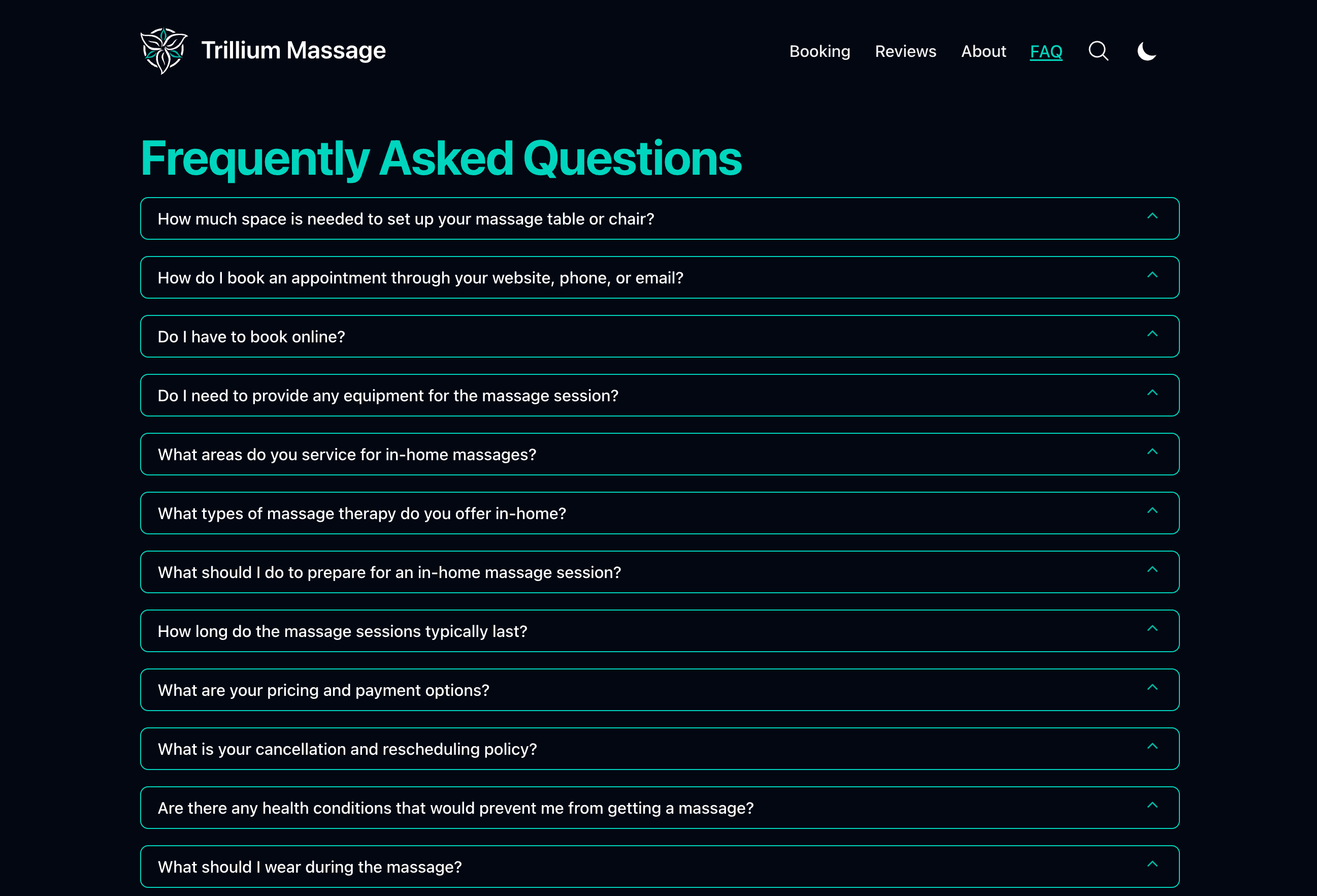 FAQ page Screenshot